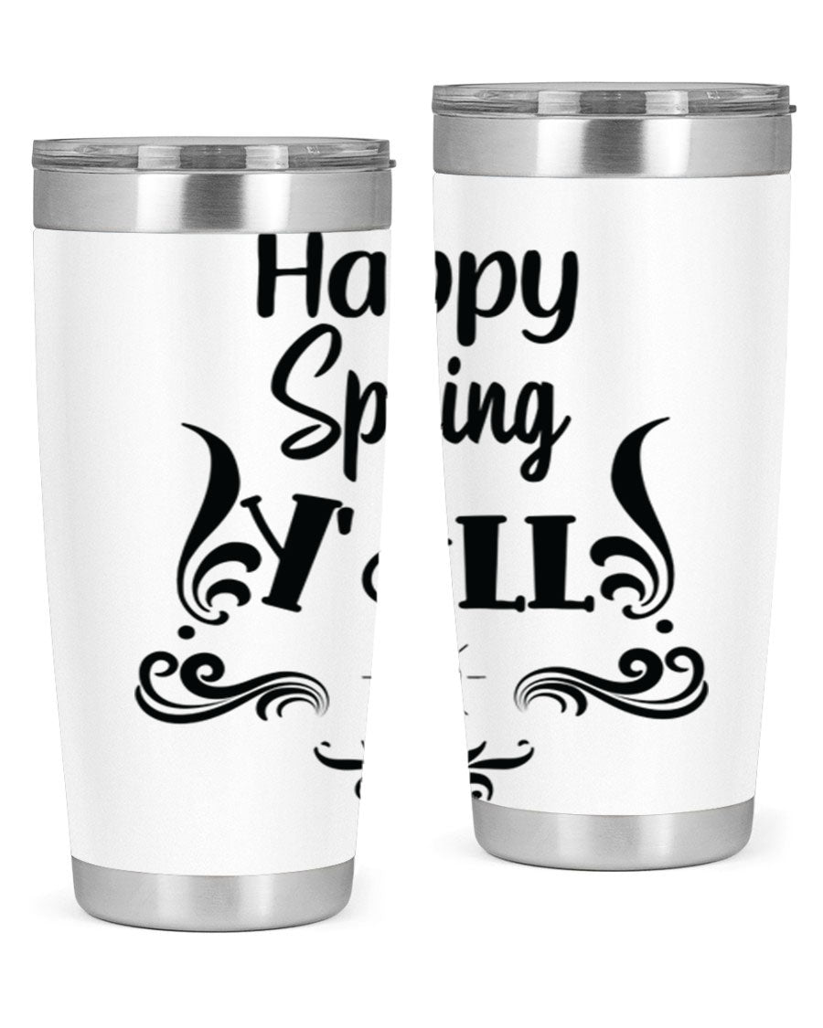 Happy Spring Yall 171# tumbler in vibrant colors, showcasing its double wall vacuum stainless steel design and drink-thru lid.