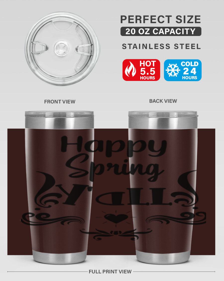 Happy Spring Yall 171# tumbler in vibrant colors, showcasing its double wall vacuum stainless steel design and drink-thru lid.