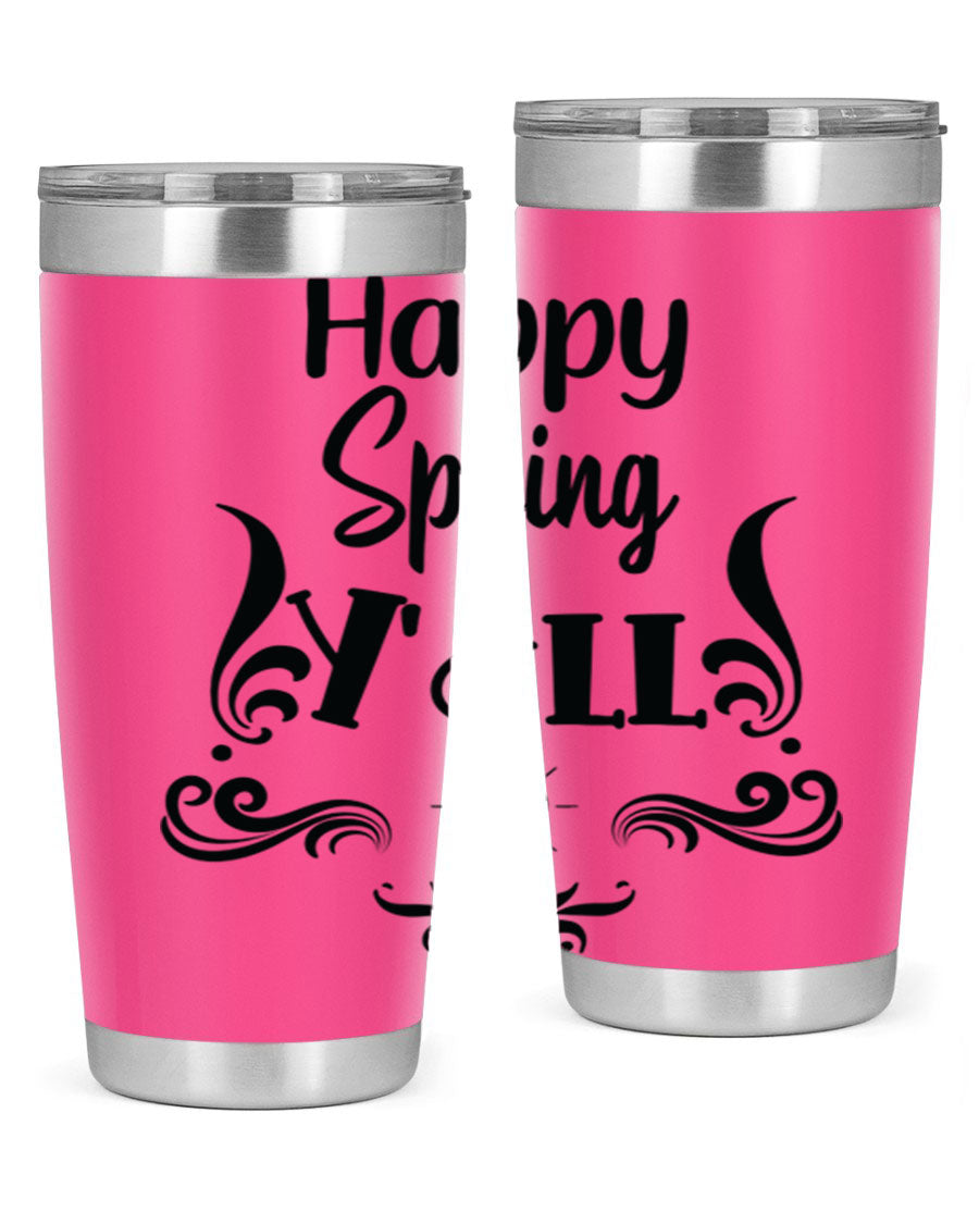 Happy Spring Yall 171# tumbler in vibrant colors, showcasing its double wall vacuum stainless steel design and drink-thru lid.