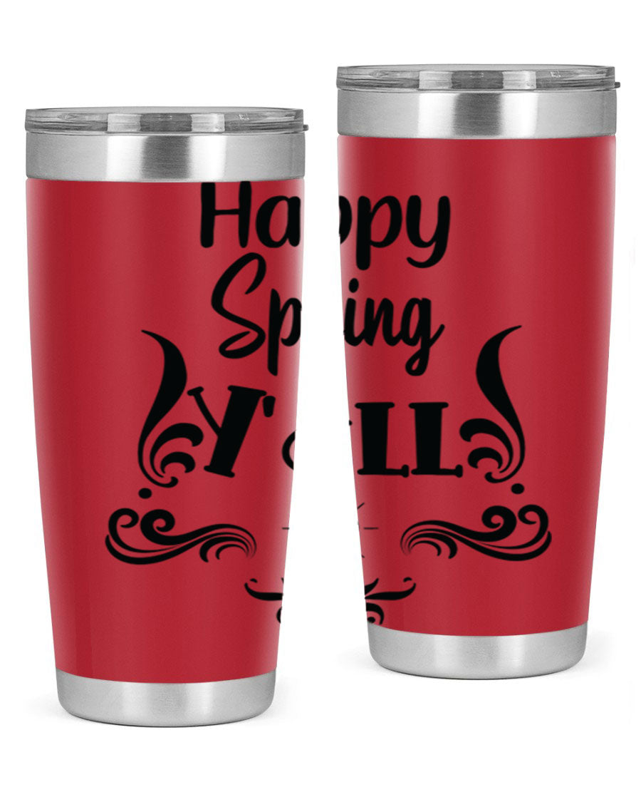 Happy Spring Yall 171# tumbler in vibrant colors, showcasing its double wall vacuum stainless steel design and drink-thru lid.