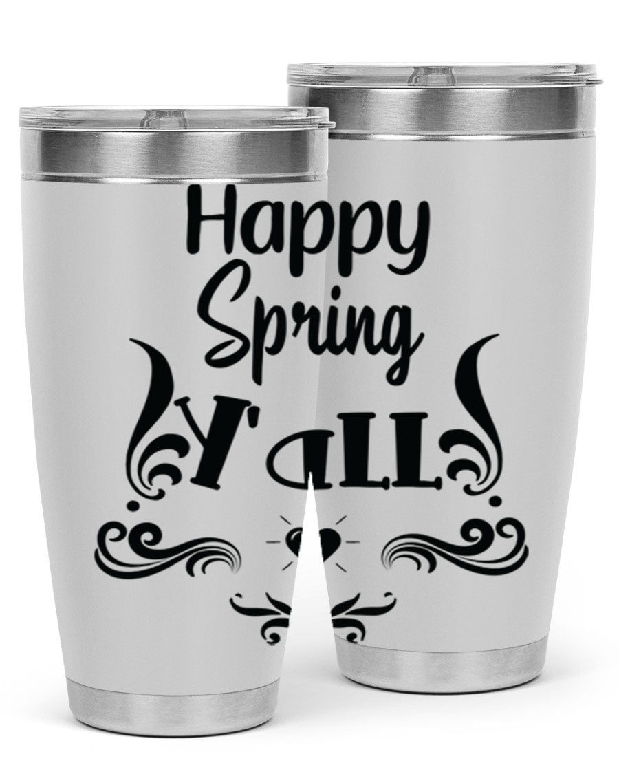 Happy Spring Yall 171# tumbler in vibrant colors, showcasing its double wall vacuum stainless steel design and drink-thru lid.