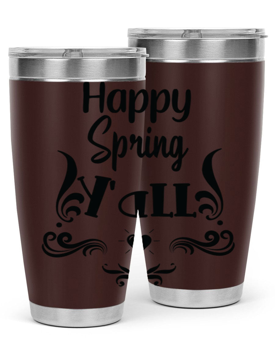 Happy Spring Yall 171# tumbler in vibrant colors, showcasing its double wall vacuum stainless steel design and drink-thru lid.