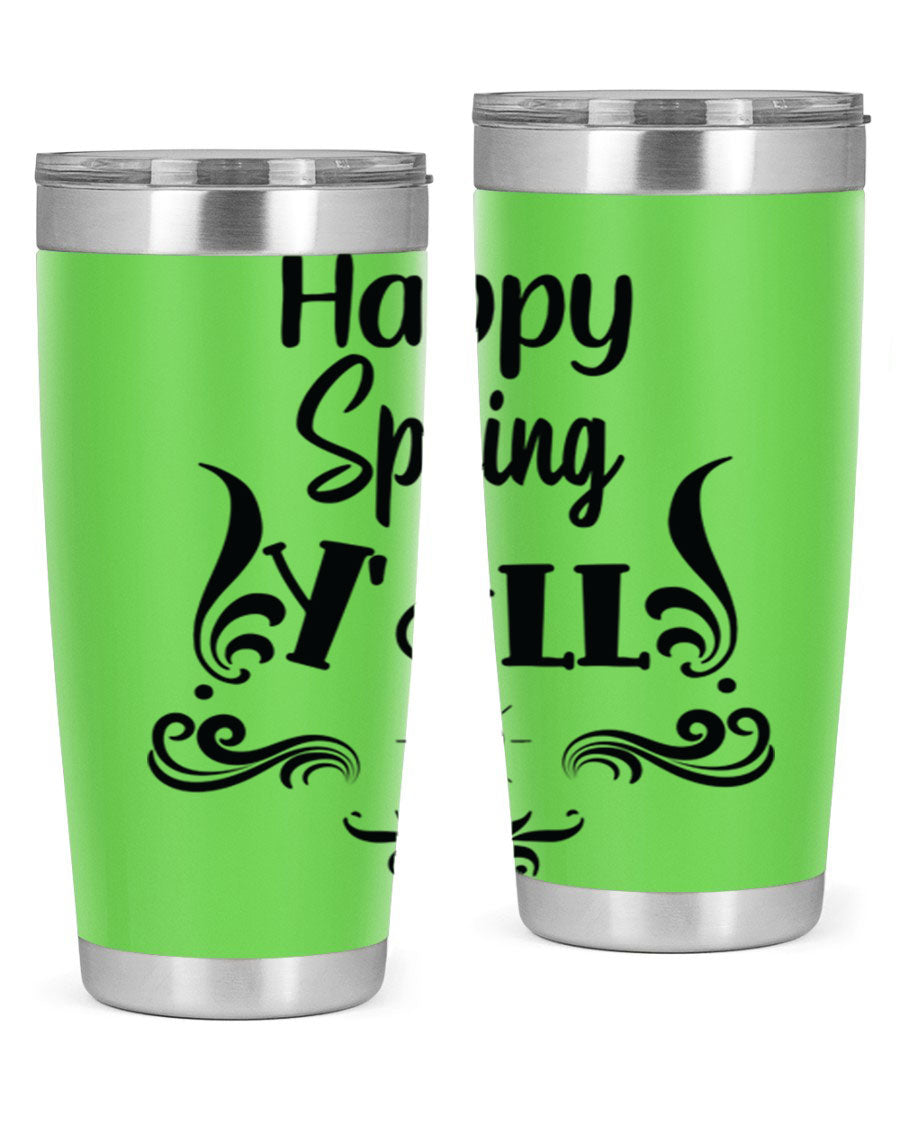 Happy Spring Yall 171# tumbler in vibrant colors, showcasing its double wall vacuum stainless steel design and drink-thru lid.