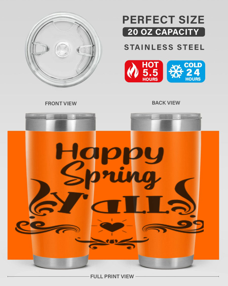 Happy Spring Yall 171# tumbler in vibrant colors, showcasing its double wall vacuum stainless steel design and drink-thru lid.