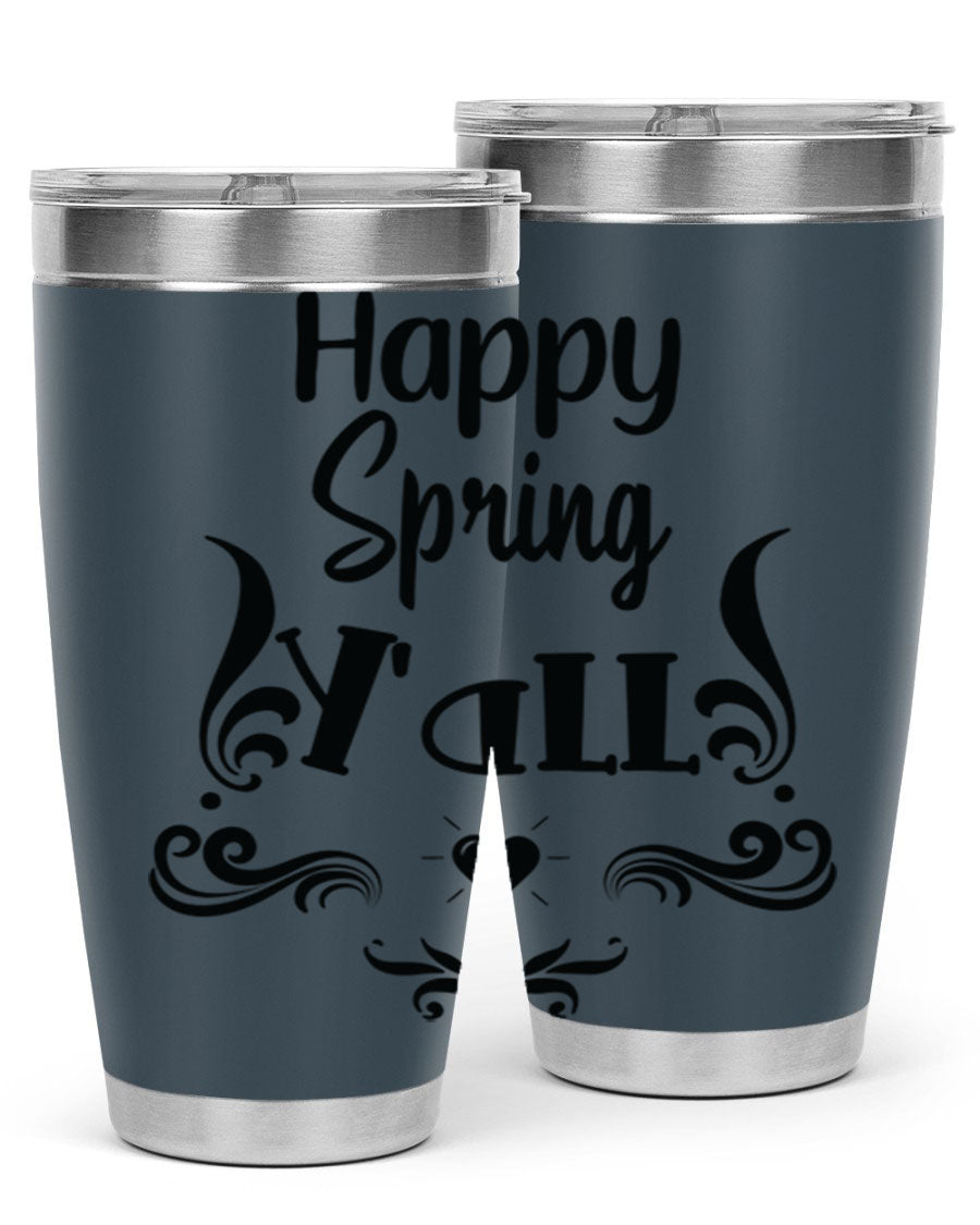 Happy Spring Yall 171# tumbler in vibrant colors, showcasing its double wall vacuum stainless steel design and drink-thru lid.