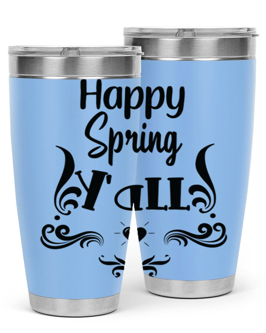 Happy Spring Yall 171# tumbler in vibrant colors, showcasing its double wall vacuum stainless steel design and drink-thru lid.