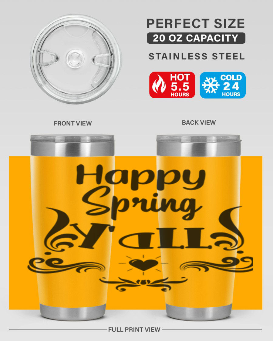 Happy Spring Yall 171# tumbler in vibrant colors, showcasing its double wall vacuum stainless steel design and drink-thru lid.
