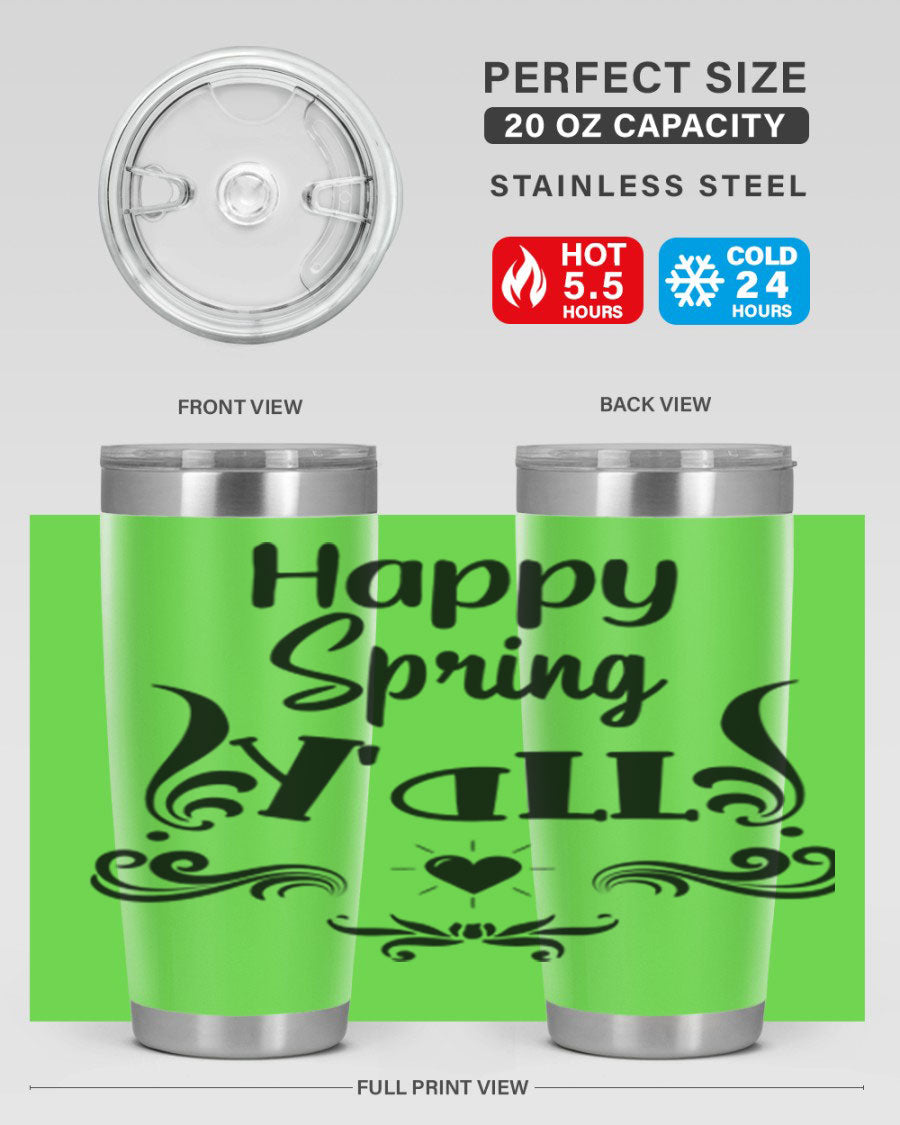 Happy Spring Yall 171# tumbler in vibrant colors, showcasing its double wall vacuum stainless steel design and drink-thru lid.
