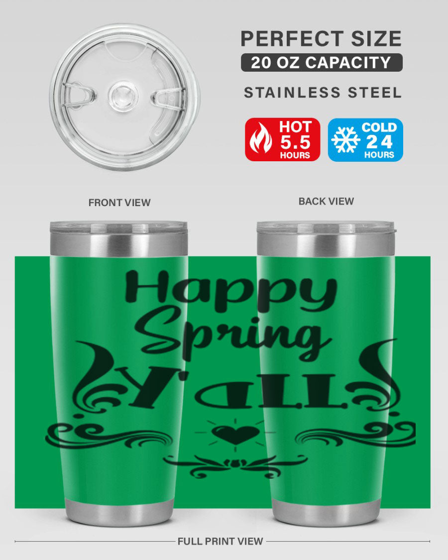 Happy Spring Yall 171# tumbler in vibrant colors, showcasing its double wall vacuum stainless steel design and drink-thru lid.