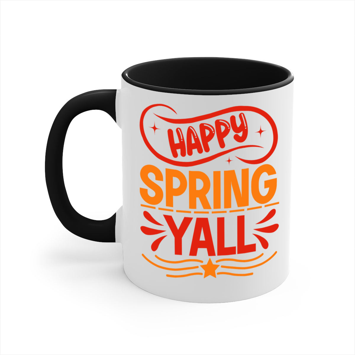 Happy Spring Y'all Mug with colorful handle and glossy finish, available in multiple colors and sizes.