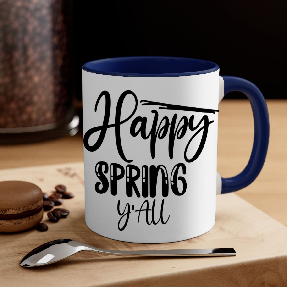 HAPPY SPRING YALL 179# Mug featuring a glossy finish, colorful handle, and interior, available in multiple colors.