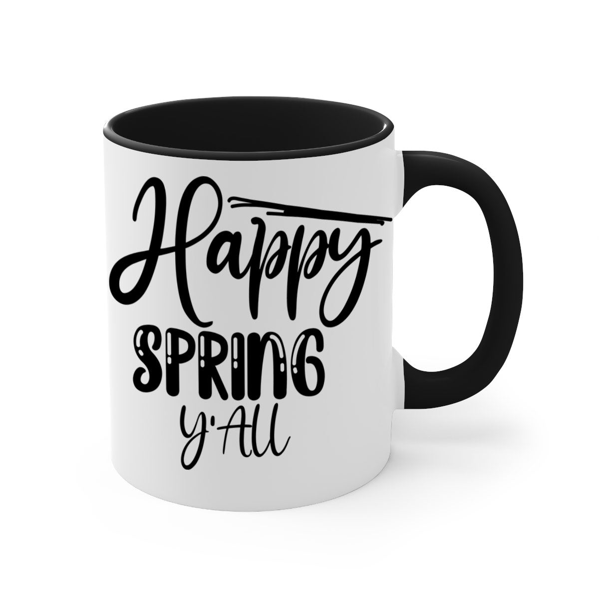 HAPPY SPRING YALL 179# Mug featuring a glossy finish, colorful handle, and interior, available in multiple colors.