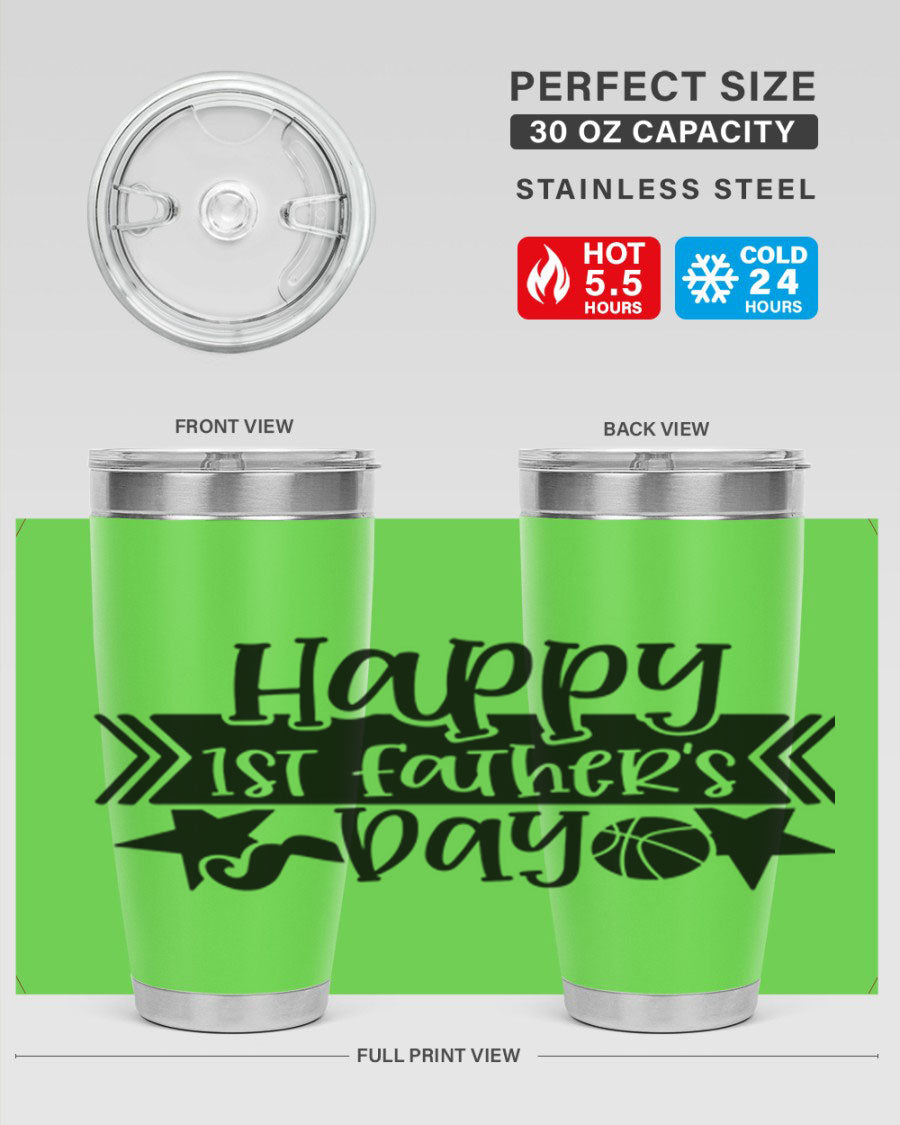 Happy St Father's Day 20oz Tumbler made of stainless steel with a drink-thru lid, featuring a stylish design for hot and cold beverages.