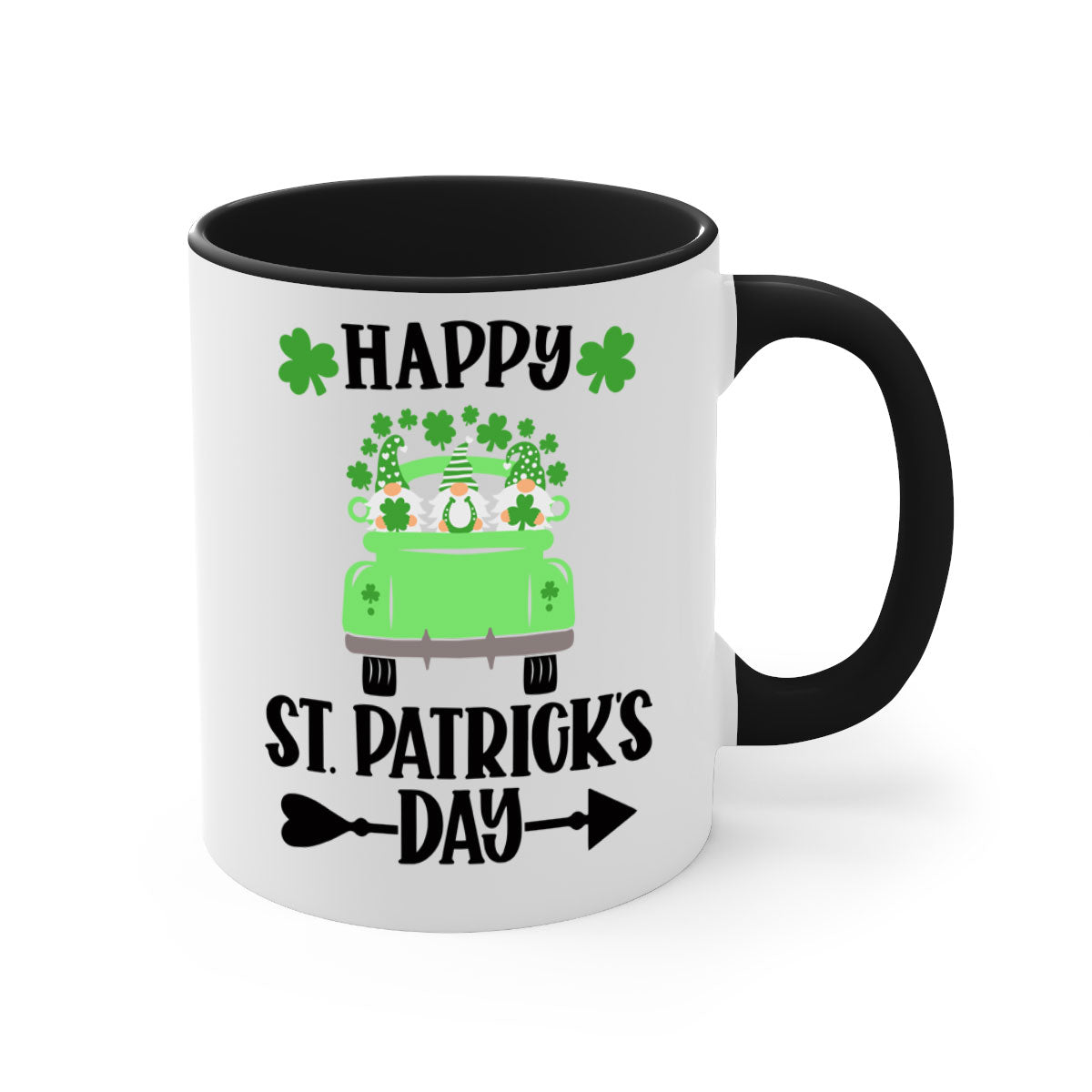 Happy St Patricks Day Style 90# Mug with a glossy finish, featuring a colored handle and interior, available in multiple colors.