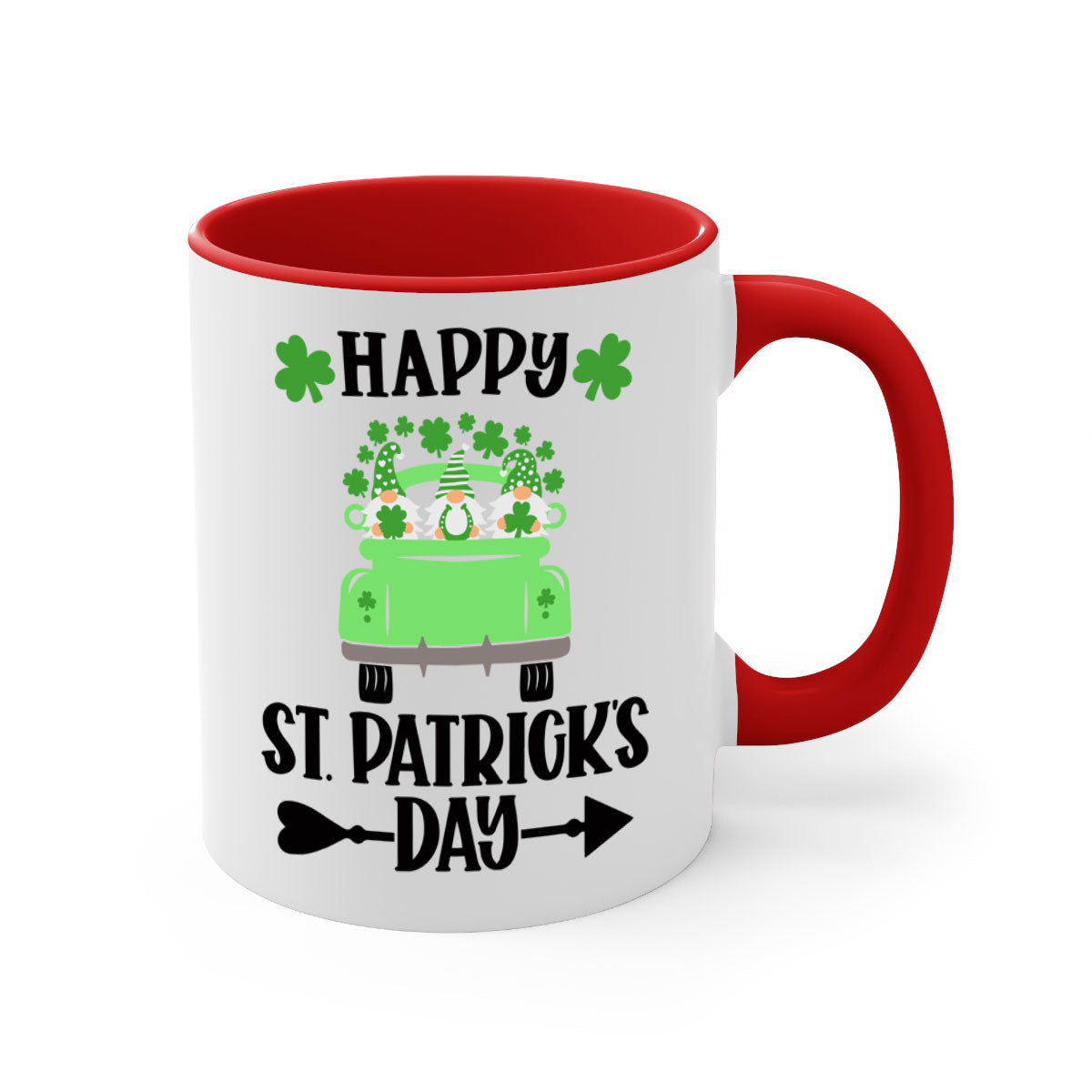 Happy St Patricks Day Style 90# Mug with a glossy finish, featuring a colored handle and interior, available in multiple colors.