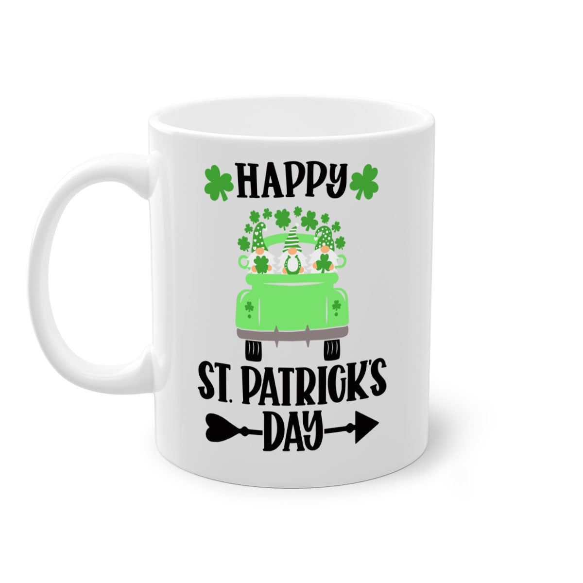 Happy St Patricks Day Style 90# Mug with a glossy finish, featuring a colored handle and interior, available in multiple colors.