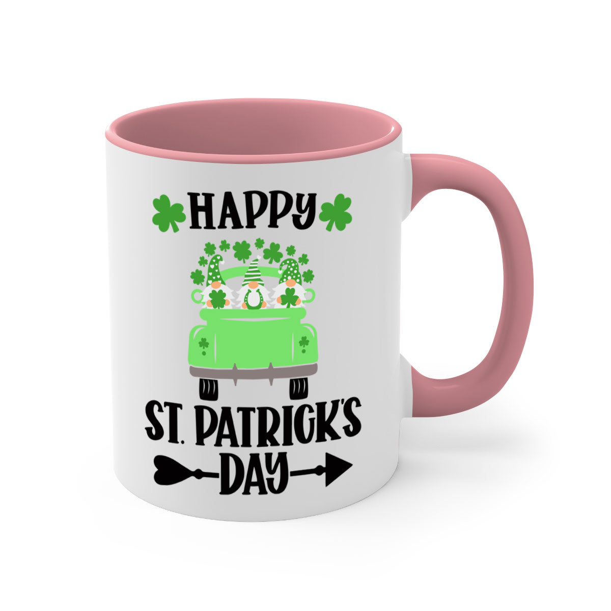 Happy St Patricks Day Style 90# Mug with a glossy finish, featuring a colored handle and interior, available in multiple colors.