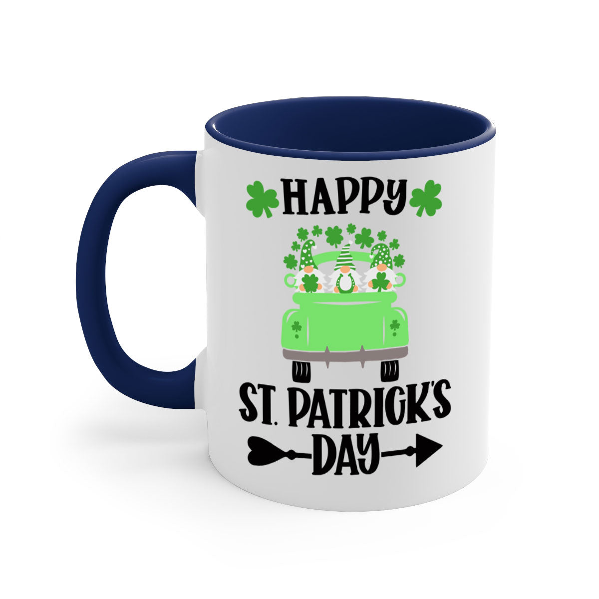 Happy St Patricks Day Style 90# Mug with a glossy finish, featuring a colored handle and interior, available in multiple colors.