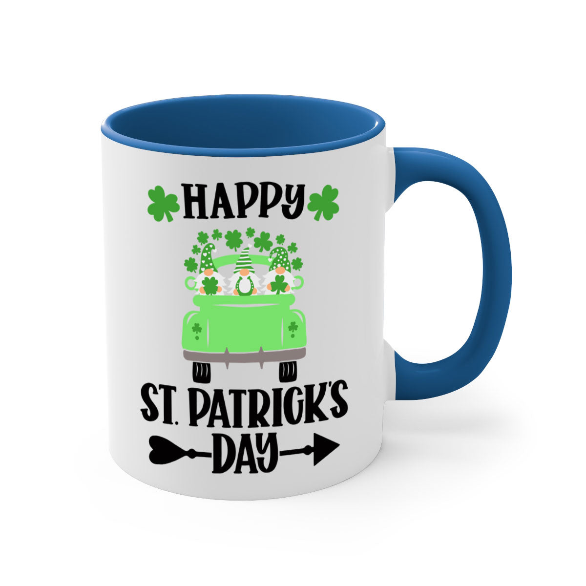 Happy St Patricks Day Style 90# Mug with a glossy finish, featuring a colored handle and interior, available in multiple colors.