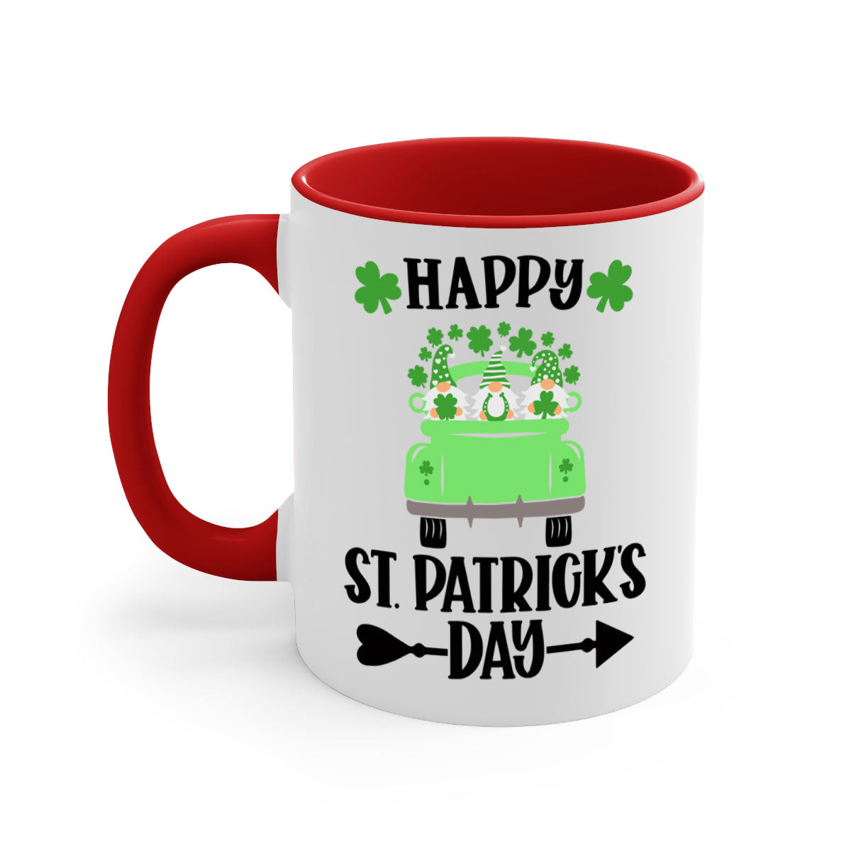 Happy St Patricks Day Style 90# Mug with a glossy finish, featuring a colored handle and interior, available in multiple colors.