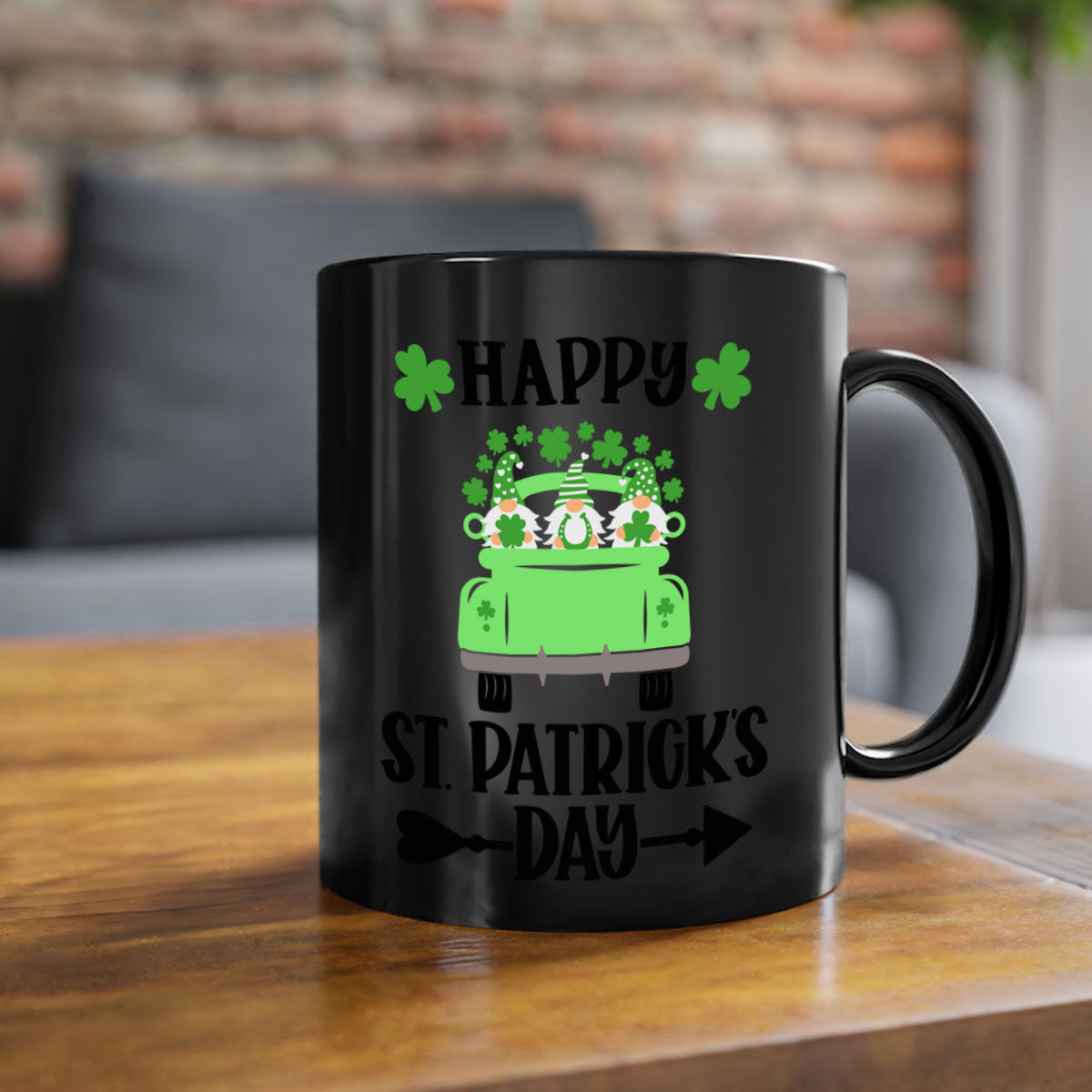 Happy St Patricks Day Style 90# Mug with a glossy finish, featuring a colored handle and interior, available in multiple colors.
