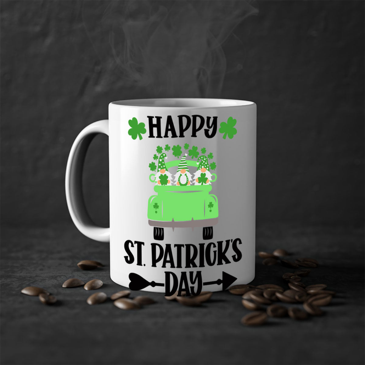 Happy St Patricks Day Style 90# Mug with a glossy finish, featuring a colored handle and interior, available in multiple colors.