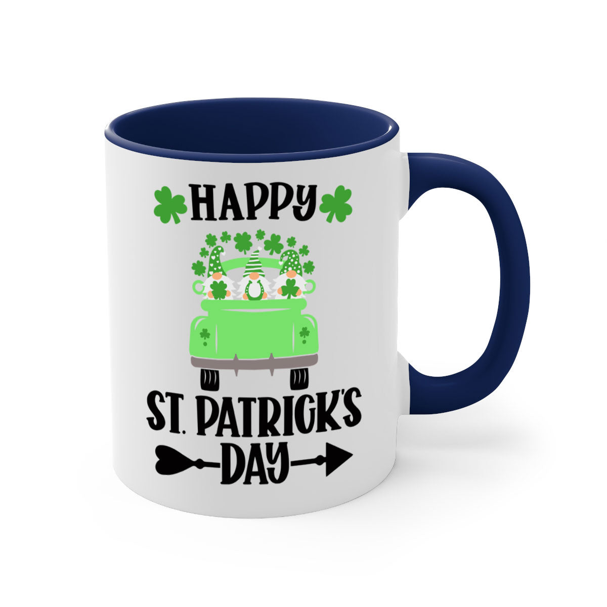 Happy St Patricks Day Style 90# Mug with a glossy finish, featuring a colored handle and interior, available in multiple colors.