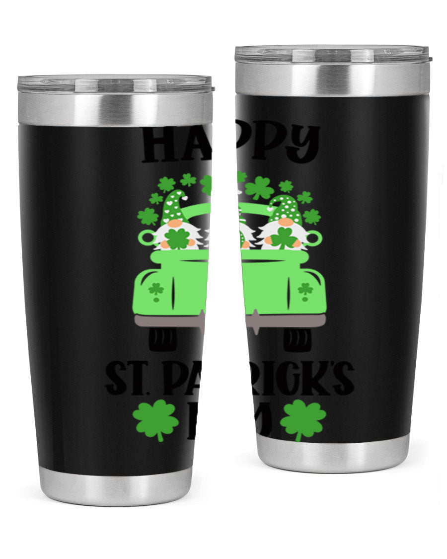 Happy St Patricks Day Style 92# 20oz tumbler featuring a vibrant design, double wall vacuum insulation, and a drink-thru lid.