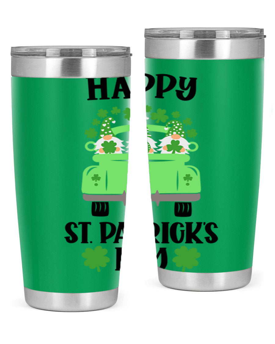 Happy St Patricks Day Style 92# 20oz tumbler featuring a vibrant design, double wall vacuum insulation, and a drink-thru lid.