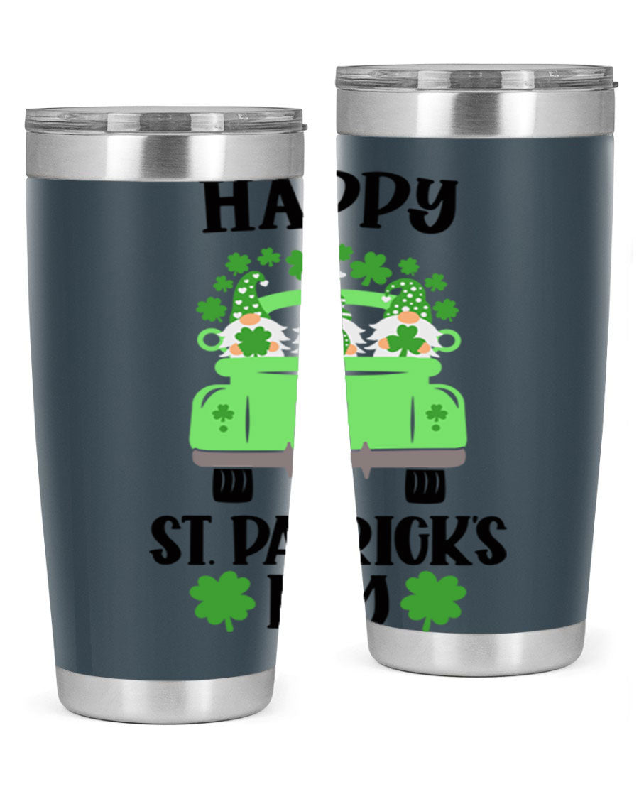 Happy St Patricks Day Style 92# 20oz tumbler featuring a vibrant design, double wall vacuum insulation, and a drink-thru lid.