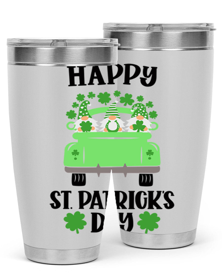 Happy St Patricks Day Style 92# 20oz tumbler featuring a vibrant design, double wall vacuum insulation, and a drink-thru lid.