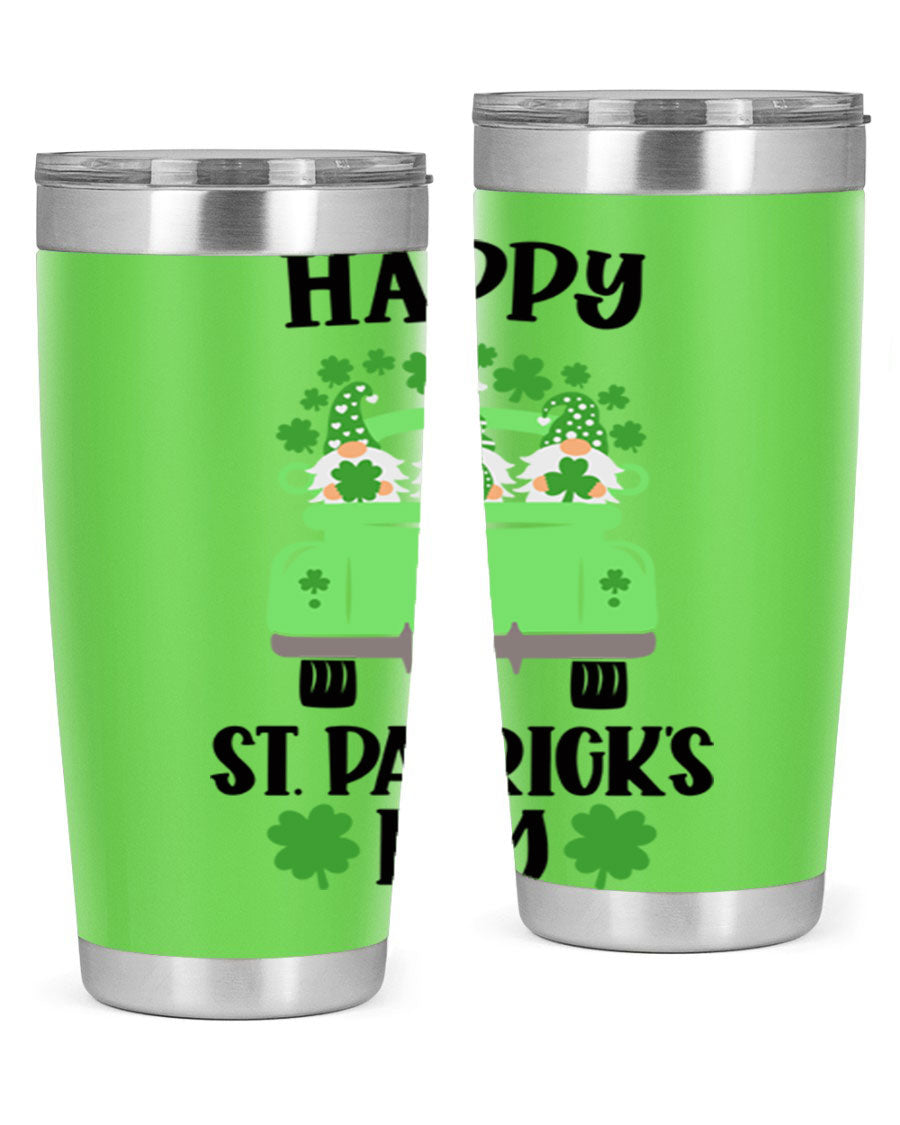 Happy St Patricks Day Style 92# 20oz tumbler featuring a vibrant design, double wall vacuum insulation, and a drink-thru lid.