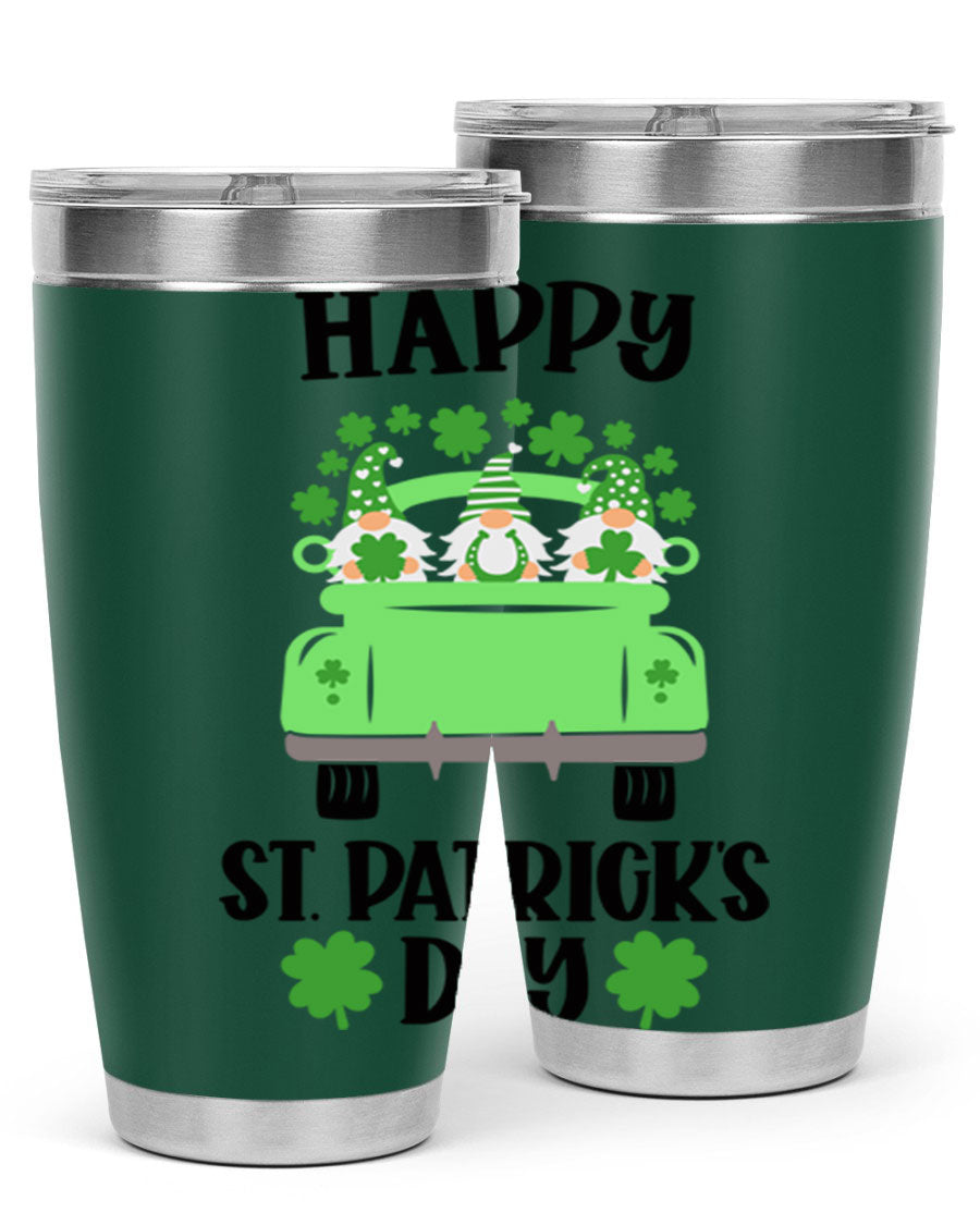 Happy St Patricks Day Style 92# 20oz tumbler featuring a vibrant design, double wall vacuum insulation, and a drink-thru lid.