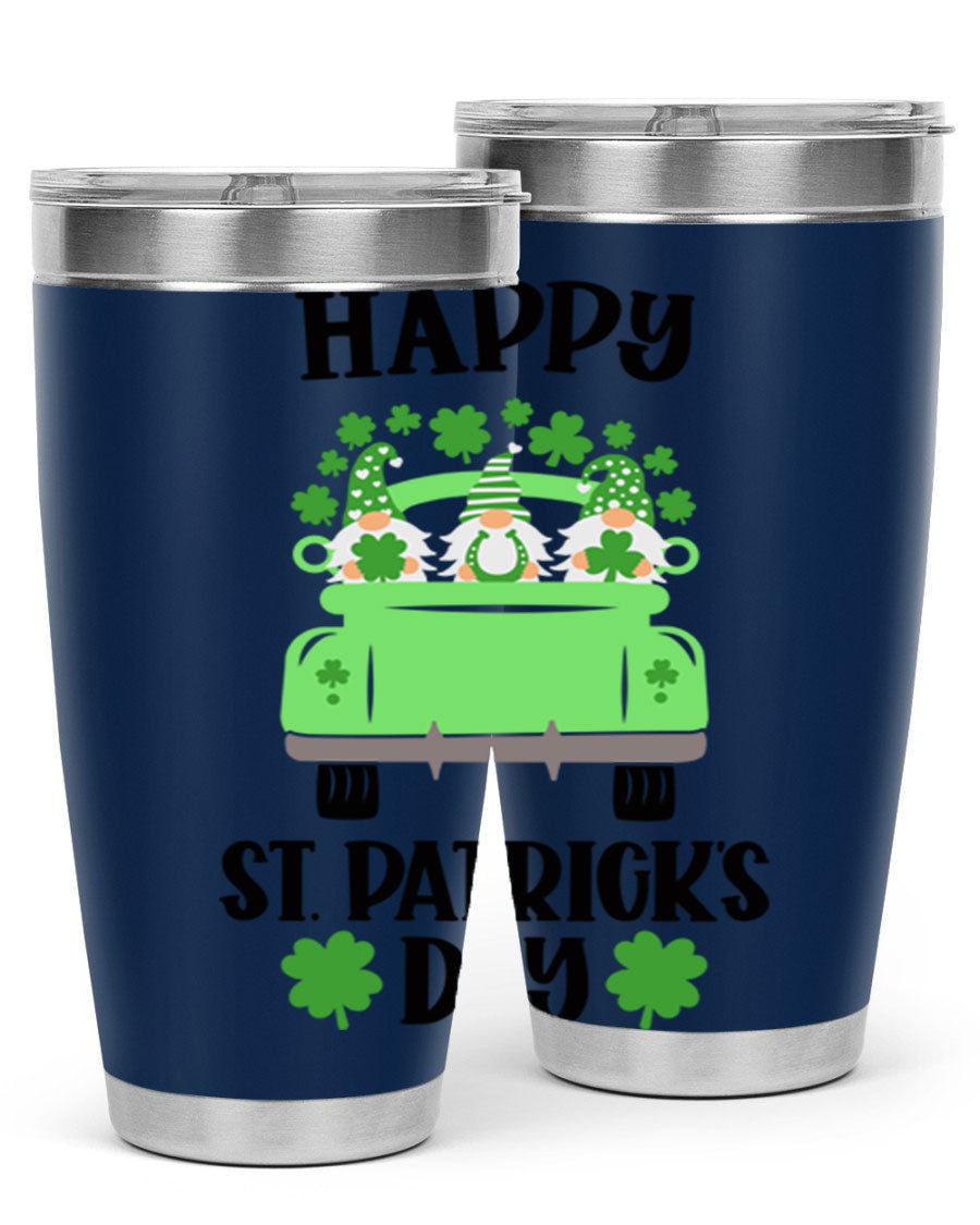 Happy St Patricks Day Style 92# 20oz tumbler featuring a vibrant design, double wall vacuum insulation, and a drink-thru lid.