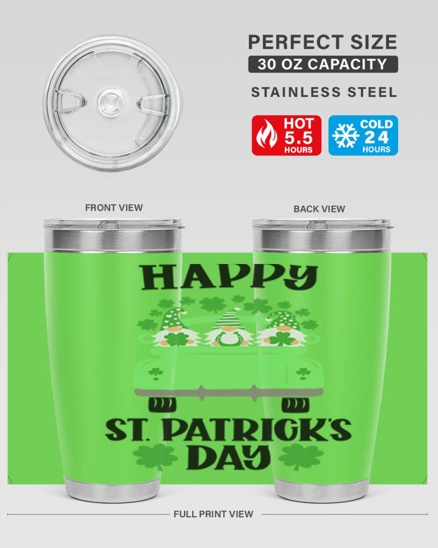 Happy St Patricks Day Style 93# Tumbler featuring a festive design, double wall vacuum insulation, and a press-in lid.