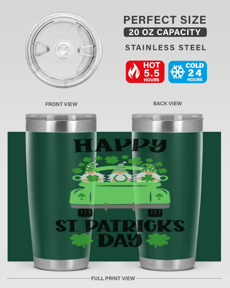 Happy St Patricks Day Style 93# Tumbler featuring a festive design, double wall vacuum insulation, and a press-in lid.