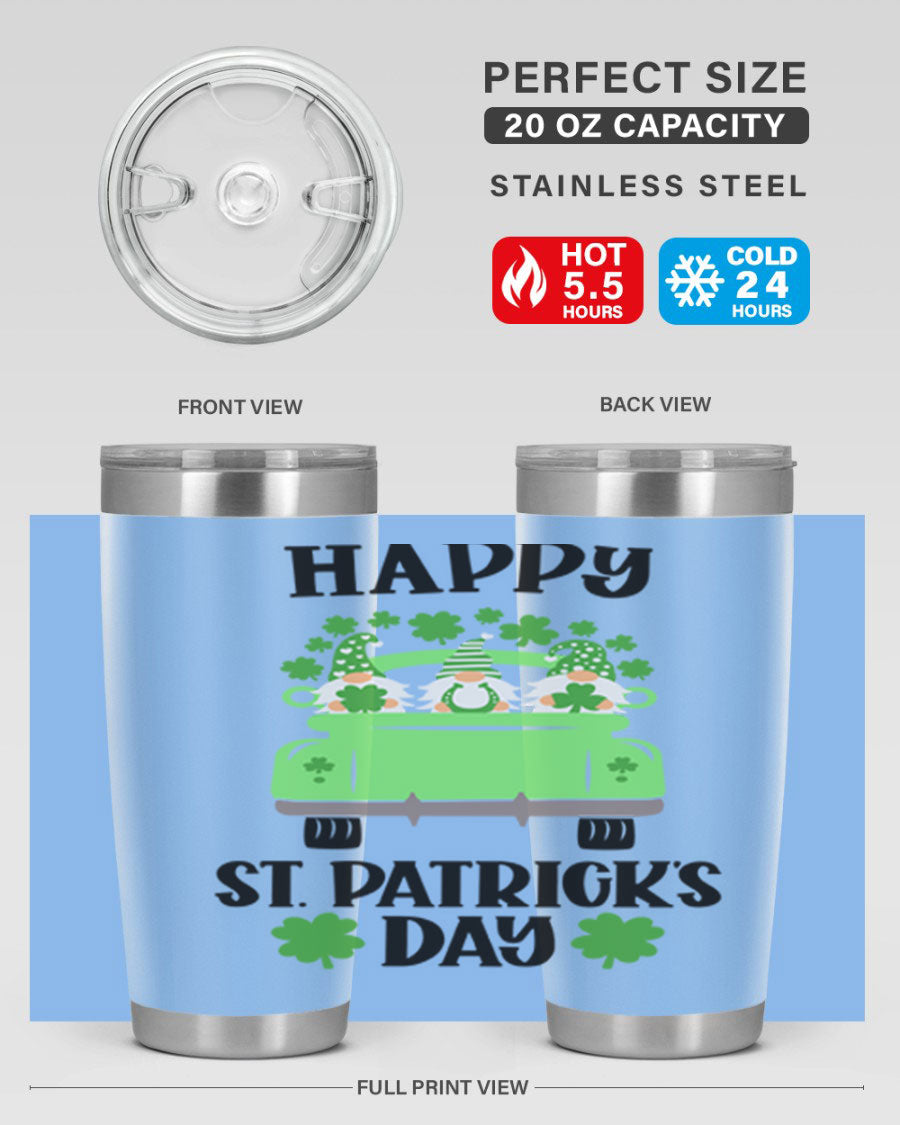 Happy St Patricks Day Style 93# Tumbler featuring a festive design, double wall vacuum insulation, and a press-in lid.