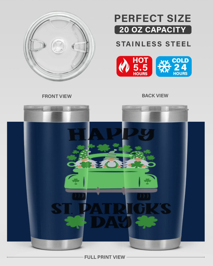 Happy St Patricks Day Style 93# Tumbler featuring a festive design, double wall vacuum insulation, and a press-in lid.