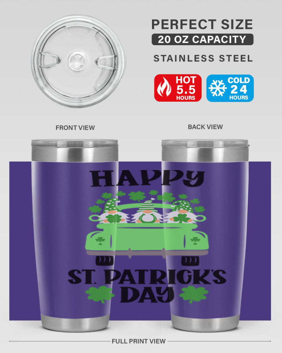 Happy St Patricks Day Style 93# Tumbler featuring a festive design, double wall vacuum insulation, and a press-in lid.