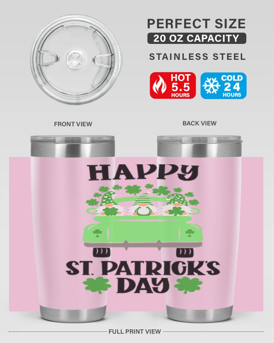 Happy St Patricks Day Style 93# Tumbler featuring a festive design, double wall vacuum insulation, and a press-in lid.