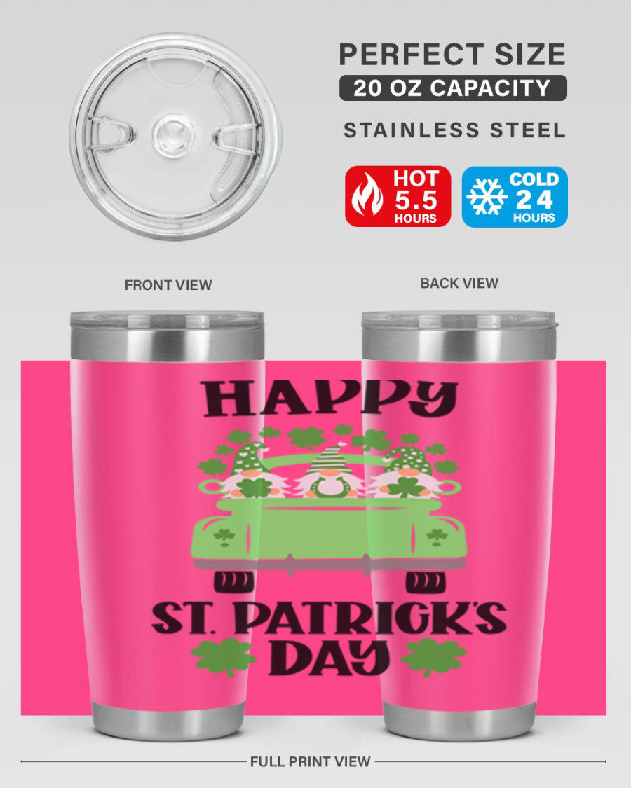Happy St Patricks Day Style 93# Tumbler featuring a festive design, double wall vacuum insulation, and a press-in lid.