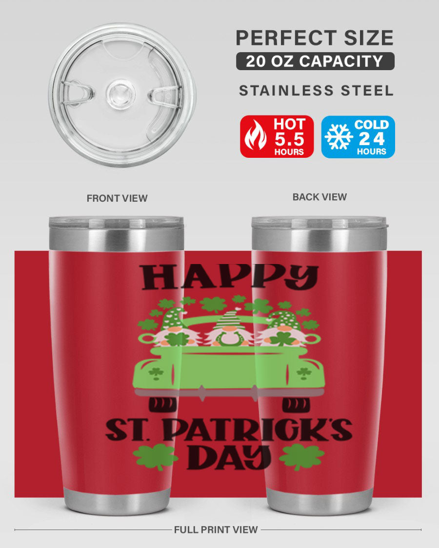Happy St Patricks Day Style 93# Tumbler featuring a festive design, double wall vacuum insulation, and a press-in lid.