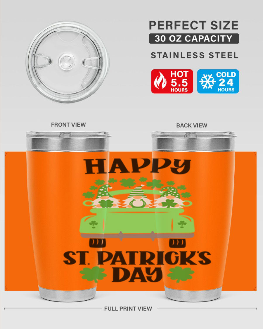 Happy St Patricks Day Style 93# Tumbler featuring a festive design, double wall vacuum insulation, and a press-in lid.