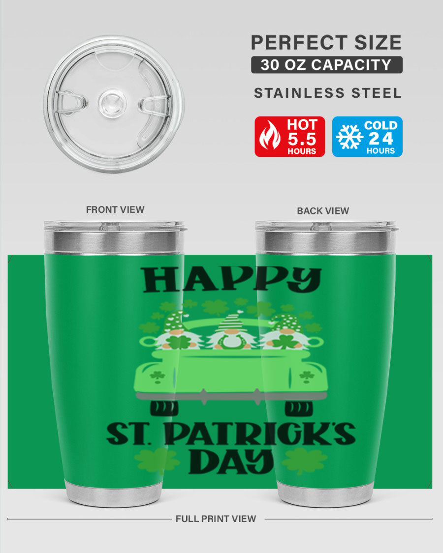 Happy St Patricks Day Style 93# Tumbler featuring a festive design, double wall vacuum insulation, and a press-in lid.