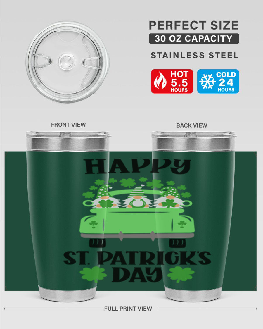Happy St Patricks Day Style 93# Tumbler featuring a festive design, double wall vacuum insulation, and a press-in lid.