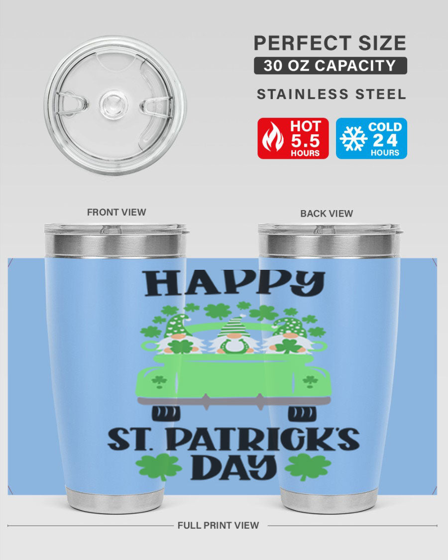 Happy St Patricks Day Style 93# Tumbler featuring a festive design, double wall vacuum insulation, and a press-in lid.