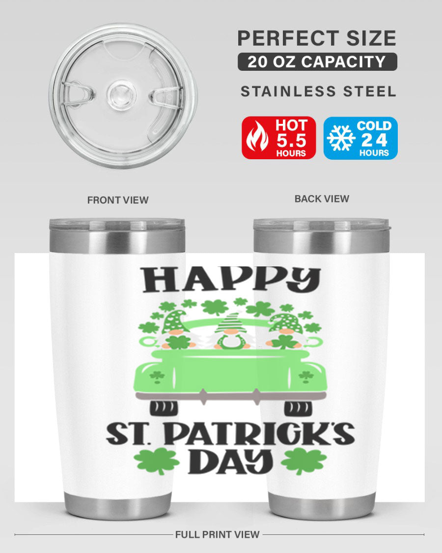 Happy St Patricks Day Style 93# Tumbler featuring a festive design, double wall vacuum insulation, and a press-in lid.