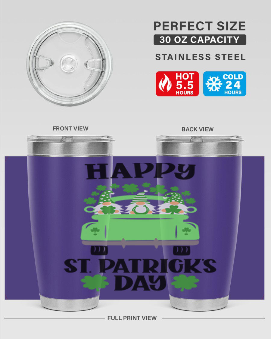 Happy St Patricks Day Style 93# Tumbler featuring a festive design, double wall vacuum insulation, and a press-in lid.