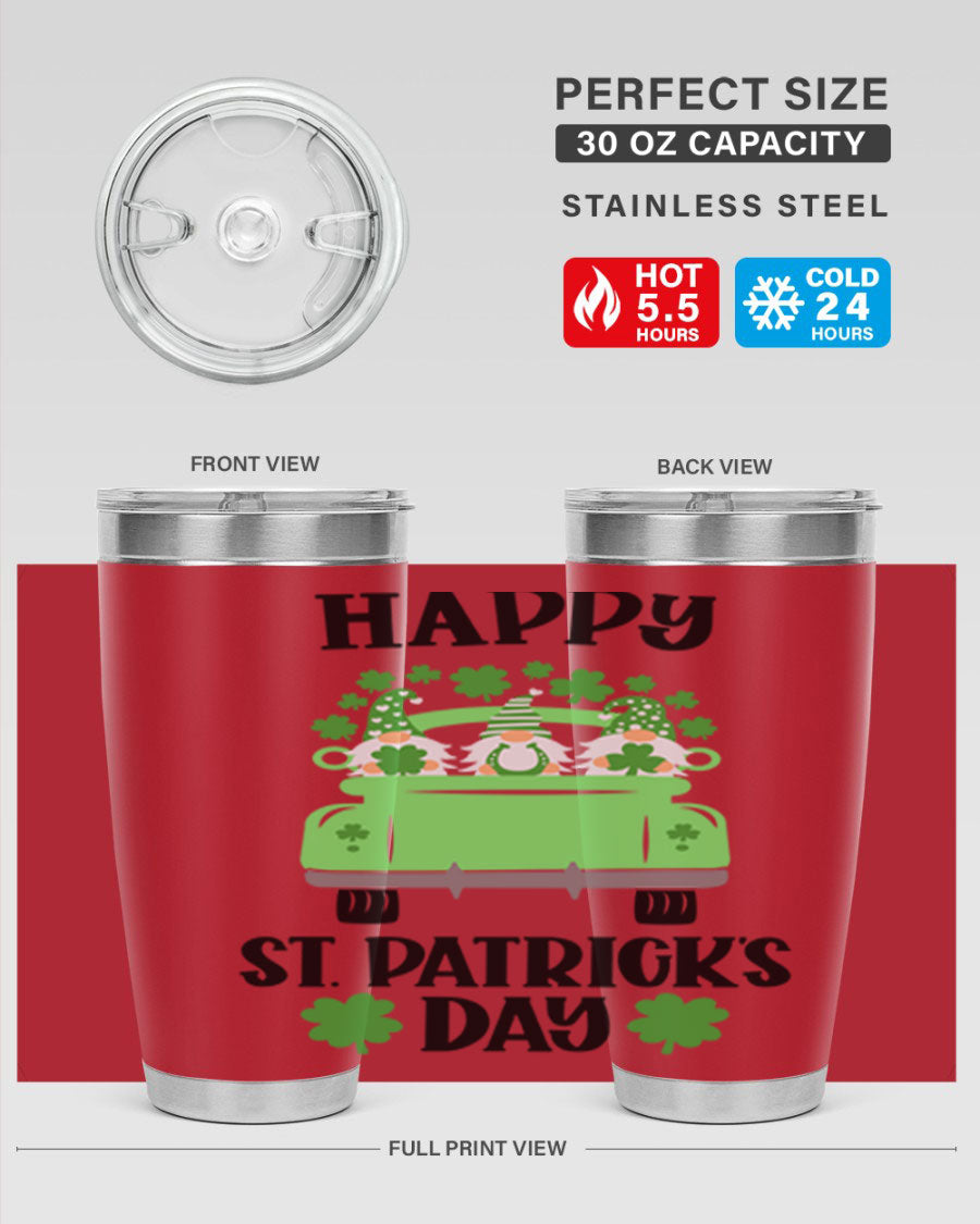 Happy St Patricks Day Style 93# Tumbler featuring a festive design, double wall vacuum insulation, and a press-in lid.