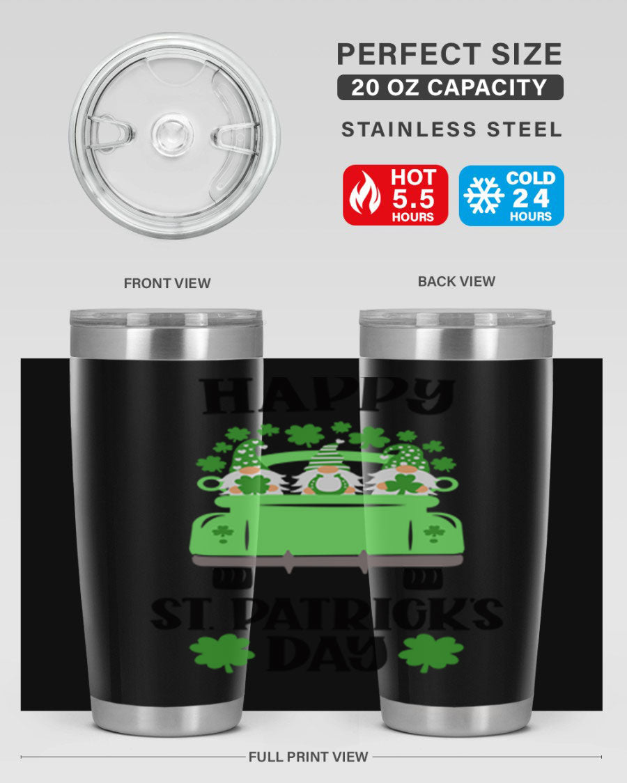 Happy St Patricks Day Style 93# Tumbler featuring a festive design, double wall vacuum insulation, and a press-in lid.